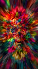 Aufkleber - Cinco de Mayo background, Vibrant Skull amidst Colorful Explosion Art