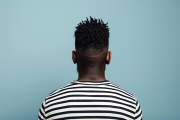 Is Back. Dark Skinned African American Man in Striped Shirt Looking Back with Attractive Cool Face