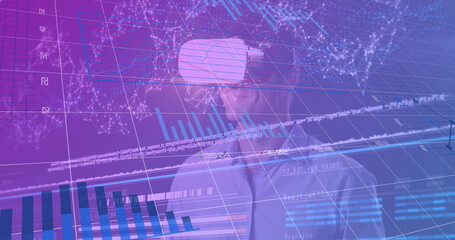 Poster - Image of data processing over caucasian man with vr headset