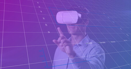 Poster - Image of data processing over caucasian man with vr headset