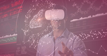 Poster - Image of data processing over caucasian man with vr headset