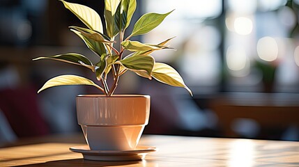 Wall Mural - Houseplant beside table near window UHD Wallpaper