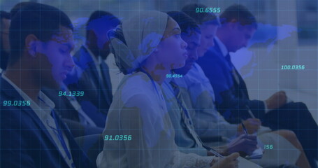 Poster - Image of numbers processing over diverse business people