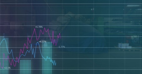Poster - Image of financial data and graphs over junkyard