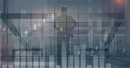 Poster - Image of financial data processing over business people