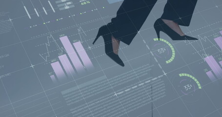 Poster - Image of data processing over caucasian businesswoman walking