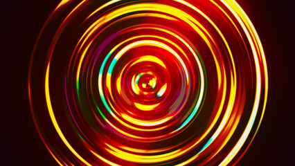 Poster - Colorful concentric neon circle. Multicolor rgb swirl background. Neon futuristic abstract magic circle.Spiral illustration. Wavy pattern. 3D rendering.