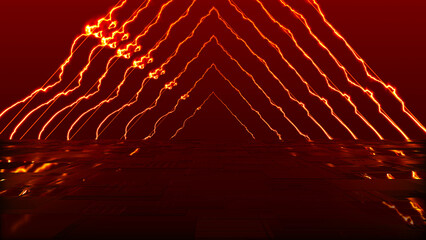 Poster - Abstract animated colorful background with bright neon rays and glowing lines. Abstract technical futuristic background. 3D rendering.