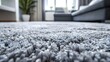 Beautiful gray carpet on floor closeup, shaggy carpet with long pile.