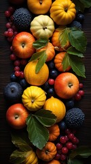 Sticker - seasonal backdrop with fall leaves gourds and fruit UHD Wallpaper