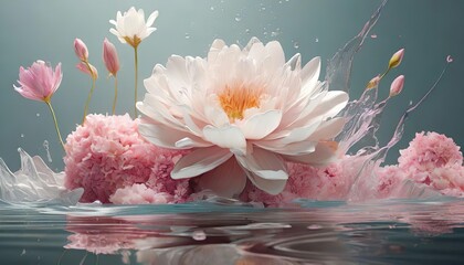 water full of flowers, Light meat pink and white, Minimalist style