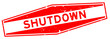 Grunge red shutdown word hexagon rubber seal stamp on white background