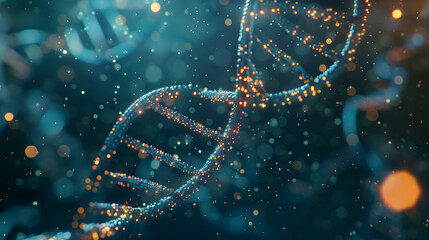 Glowing DNA Strand in Microscopic Detail with Bokeh Effect