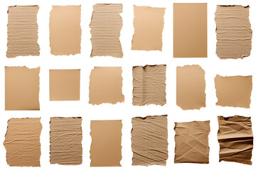 Collection of ripped pieces of corrugated cardboard isolated on white background