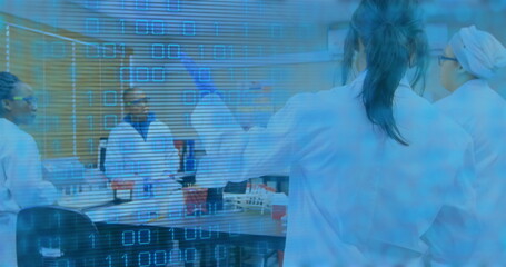Poster - Image of data processing over diverse doctors talking