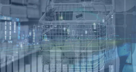Poster - Image of data processing over citycsape and cart