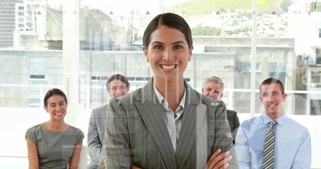 Sticker - Image of data processing over diverse business people at office