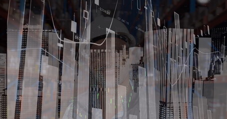 Poster - Image of data processing over caucasian male worker in warehouse