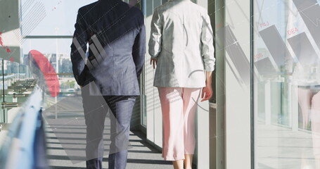 Poster - Image of data processing over diverse business people at office