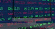 Image of stock market data processing against close up of a desktop computer