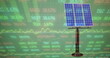 Image of solar panel over moving multicolored trading board