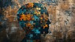 © eireenz - Human head profile with jigsaw puzzles. Mental health, brain problem, personality disorder, cognitive psychology and psychotherapy, problem-solving, thinking, self-discovery concept background