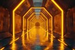 An empty underground yellow room like tunnel with bare walls and lighting metro