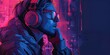 Hacker Listening to Encrypted Signals in Neon Atmosphere
