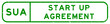 Grunge green SUA Start up agreement word square rubber seal stamp on white background