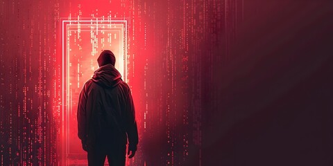 Aufkleber - hacker unlocking secrets of forbidden digital network in futuristic sci fi thriller landscape