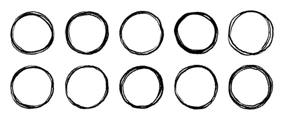 Aufkleber - Round circular logo hand drawn brush stroke icon frame element. Round logo frame hand drawn texture brush stroke. Circle doodle ink black shape. Rough grunge circular. Vector illustration.