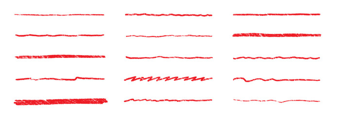 Line underline red crayon brush pencil pen marker paint stroke. Line red brush crayon highlight underline strike color through drawn strikethrough handwritten emphasis squiggle vector swoosh under