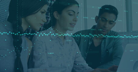 Poster - Image of financial data processing over business people working in office