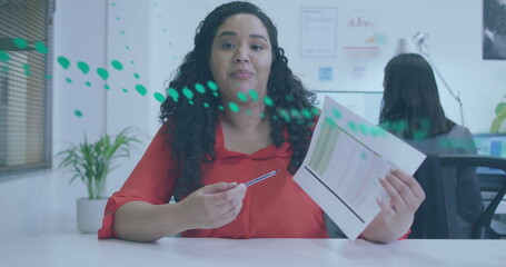 Poster - Image of data processing over biracial businesswoman in office