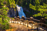 Fototapeta Zwierzęta - Salt Creek Falls with a wooden railing located within the Willamette National Forest in the Cascade Range of Oregon, USA. It is the second highest waterfall in Oregon, with a drop of 286 feet.