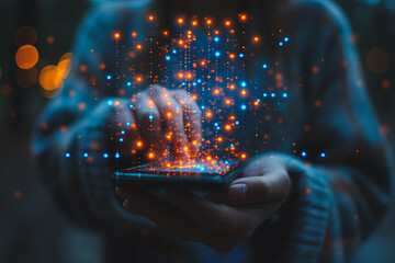 Poster - A person is holding a cell phone and touching the screen