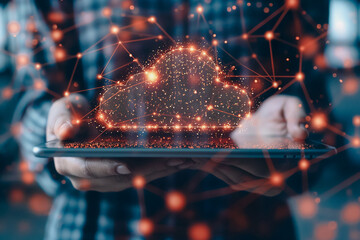 Poster - A person is holding a tablet with a cloud on it