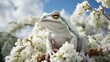 white tree frog sitting on flowe UHD WALPAPER