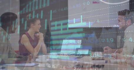Aufkleber - Image of financial data processing over diverse business people in office