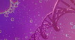 Image of bubbles over dna strand on purple background