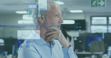 Poster - Image of financial data processing over caucasian businessman in office