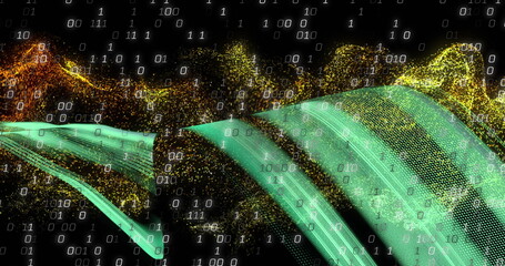 Poster - Image of binary coding and data processing over light trails