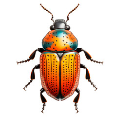 Wall Mural - Beetle isolated on a white or transparent background. Orange beetle, close-up, top view. Insect theme graphic design element.
