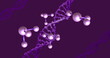Image of molecules and dna strands on purple background