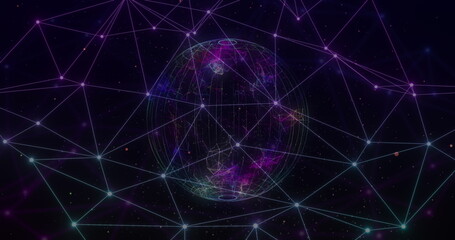 Poster - image of network of connections with glowing nodes over black background