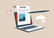 © Vadym - Writing blog on paper from online laptop computer. Content writer or blogger, start new blog writing article online or journalism, storytelling and social marketing. Flat vector illustration