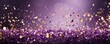 Violet background, football stadium lights with gold confetti decoration, copy space for advertising banner or poster design