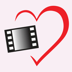 Red heart shape and black and white film frame