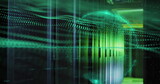 Fototapeta Sport - Image of data processing and green digital wave against computer server room