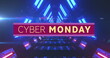 Image of cyber monday text over neon background